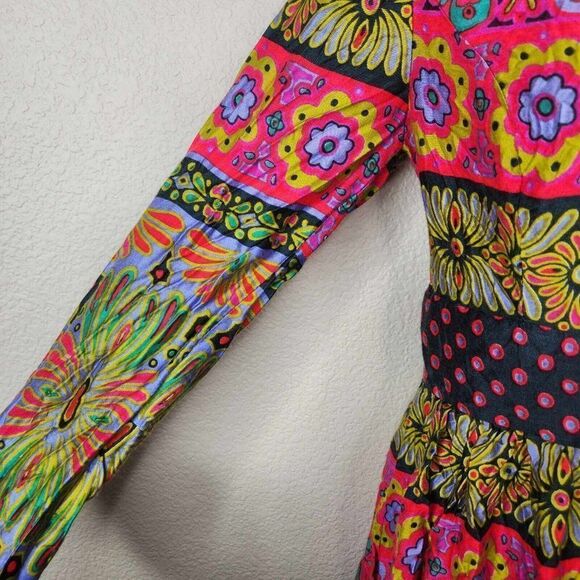 Vintage 60s Maxi Dress Womens Size S Neon Floral Paisley Groovy Hippie Boho - Picture 13 of 13